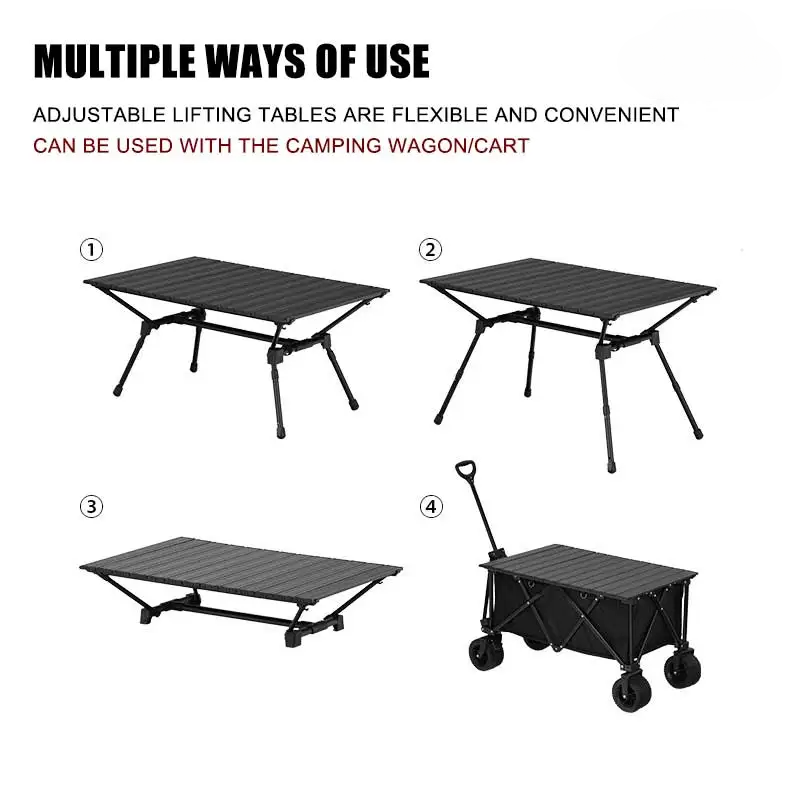 Modern Outdoor Aluminum Egg Roll Table Top Height Adjustable Folding Camping Portable Table with Storage Bag for Living Room