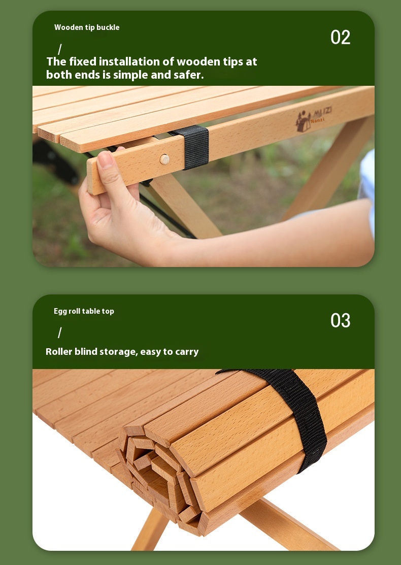 Portable Egg Roll Table Multifunctional Solid Wood Beech Folding Night Market Stall for Outdoor Camping Outdoor Furniture