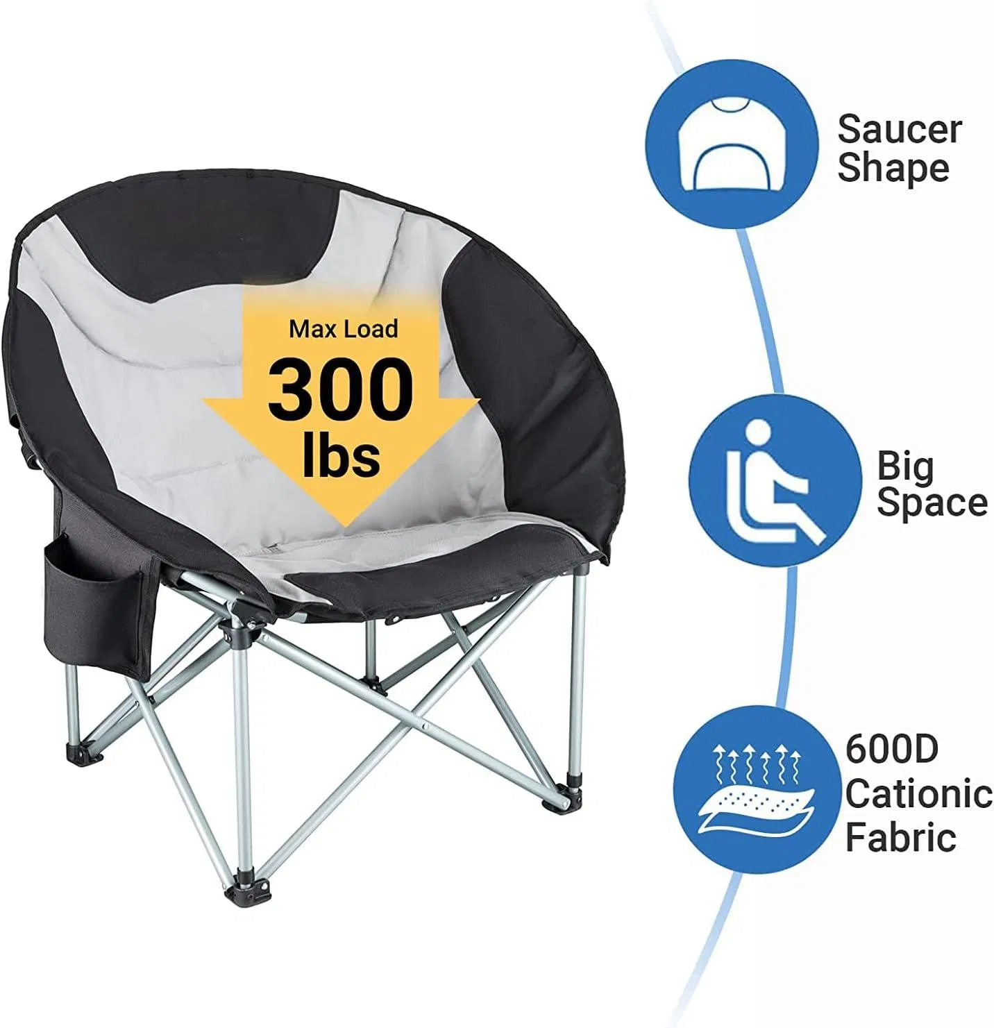 Environmentally Oversize Padded Soft Cozy Folding Moon Camping Chair with Cup Holder