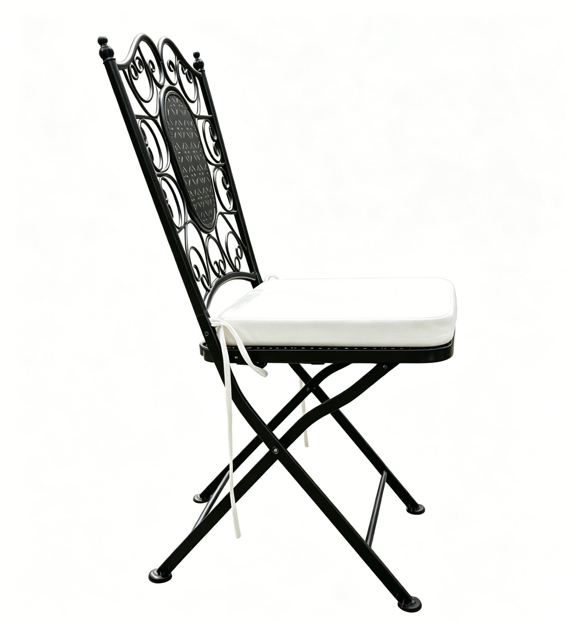 Vintage Wrought Iron Folding Bistro Black Chair with Cushion for Garden Wedding Event Seating