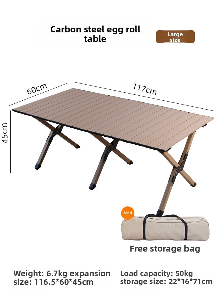 Outdoor Folding Table Carbon Steel Alloy Egg Roll Chairs Camping Picnic Portable Full Set Equipment Mail Packing Y