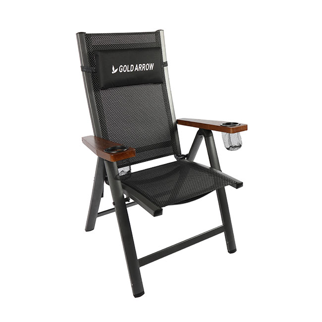 Luxury Folding Outdoor Rocking Chair with Wooden Armrest &amp; Cup Holder, Breathable Mesh Patio Rocker
