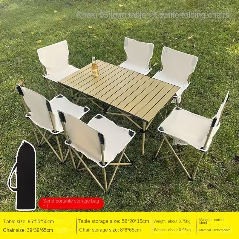 Portable Folding Picnic Table and Chair Set for Camping Outdoor Use Stacked Design Egg Roll Table Equipment