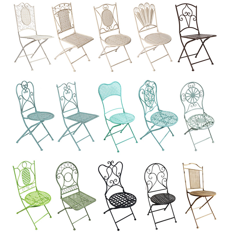 European-style White Metal Frame Wrought-Iron Outdoor Folding Chair Patio Balcony Foldable Lounge Chair for Banquet