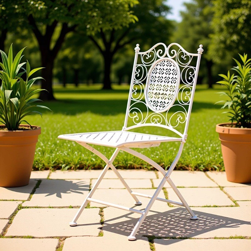 European-style Metal Wrought-Iron Outdoor Folding Chair Patio Balcony Lounge Chair Vintage Distressed Garden Table Chair Set