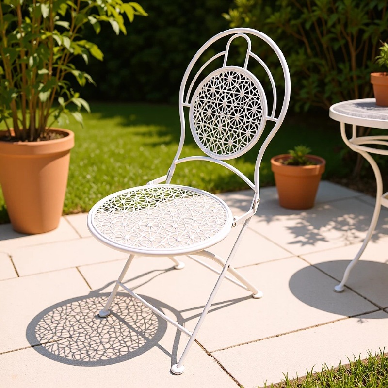 European-style Metal Wrought-Iron Outdoor Folding Chair Patio Balcony Lounge Chair Vintage Distressed Garden Table Chair Set