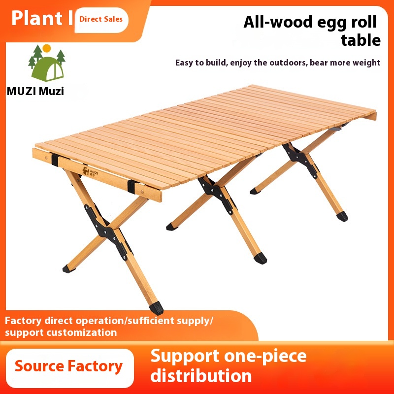 Muzi Portable Egg Roll Table Multifunctional Solid Wood Beech Folding Night Market Stall for Outdoor Camping Outdoor Furniture