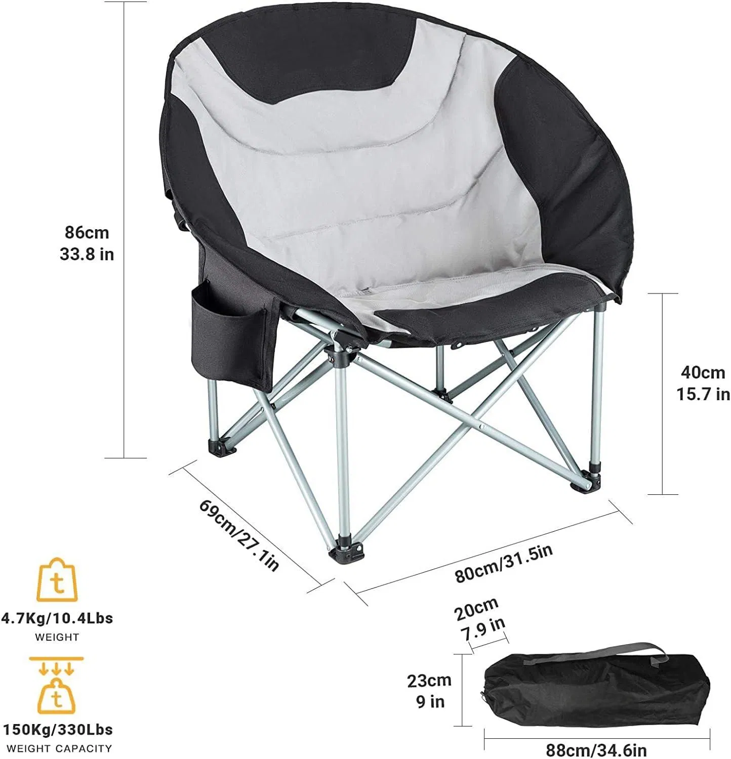 Environmentally Oversize Padded Soft Cozy Folding Moon Camping Chair with Cup Holder