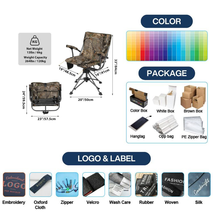 Mydays Outdoor Camo Foldable Durable 360&deg; Swivel Heated Hunting Chair for Ground Blinds with Hard Arms for Fishing Camping