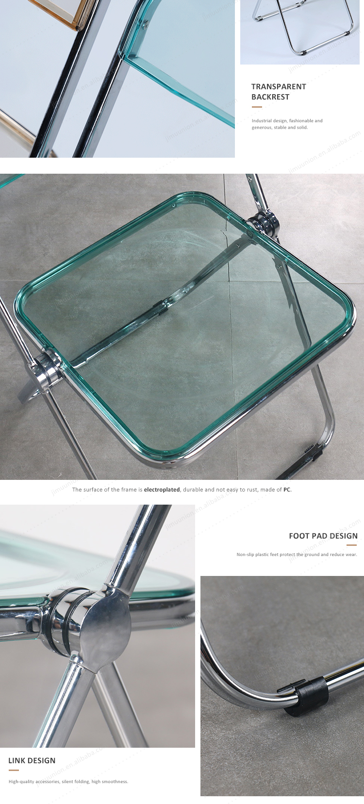 Portable Transparent Crystal Acrylic Stainless Steel Frame Folding Event Chair Plastic Folding Chair