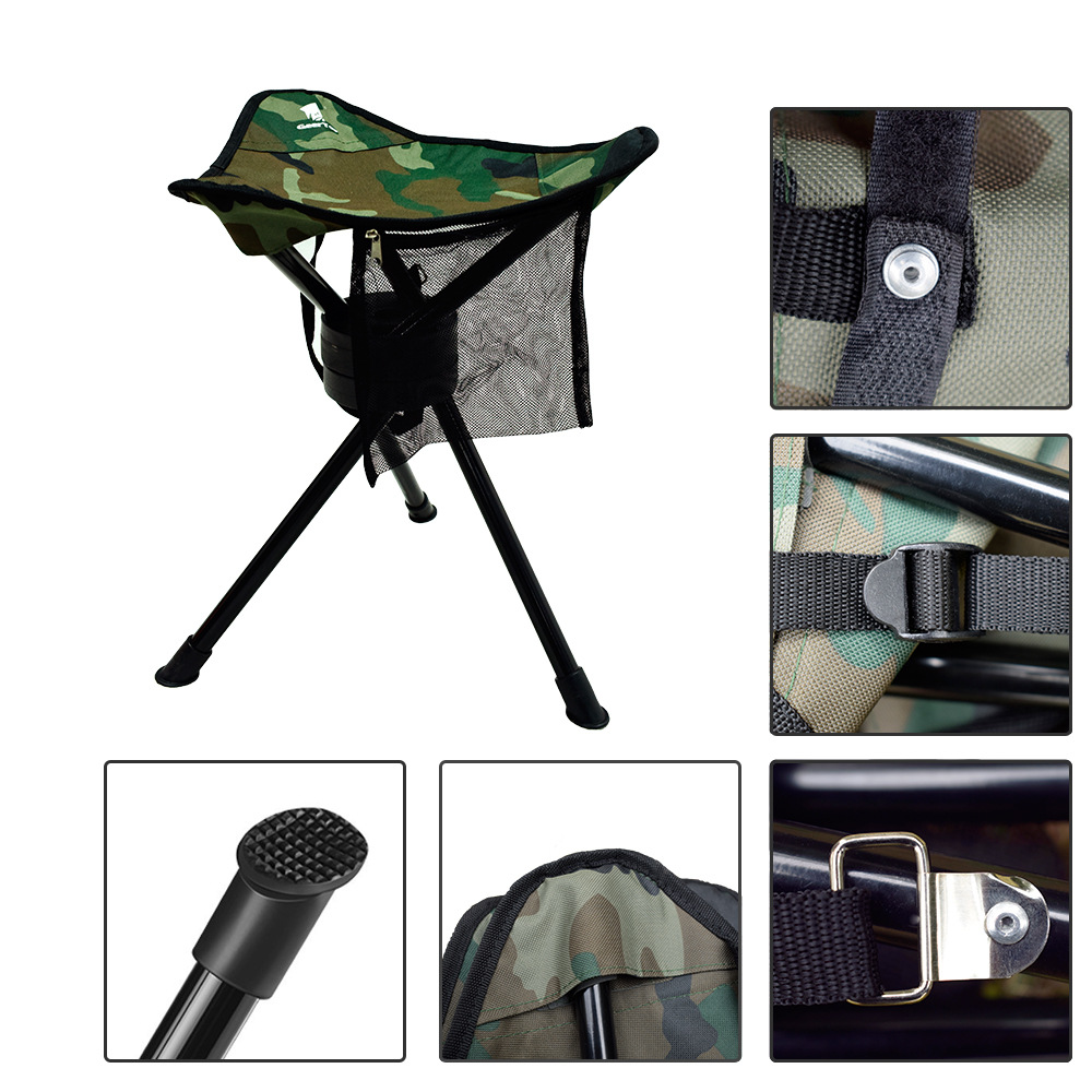 Aluminium Outdoor Camouflage Oxford Cloth Thickened Swivel Folding Chair-Portable Rotating Three-legged Camping Fishing Outdoor
