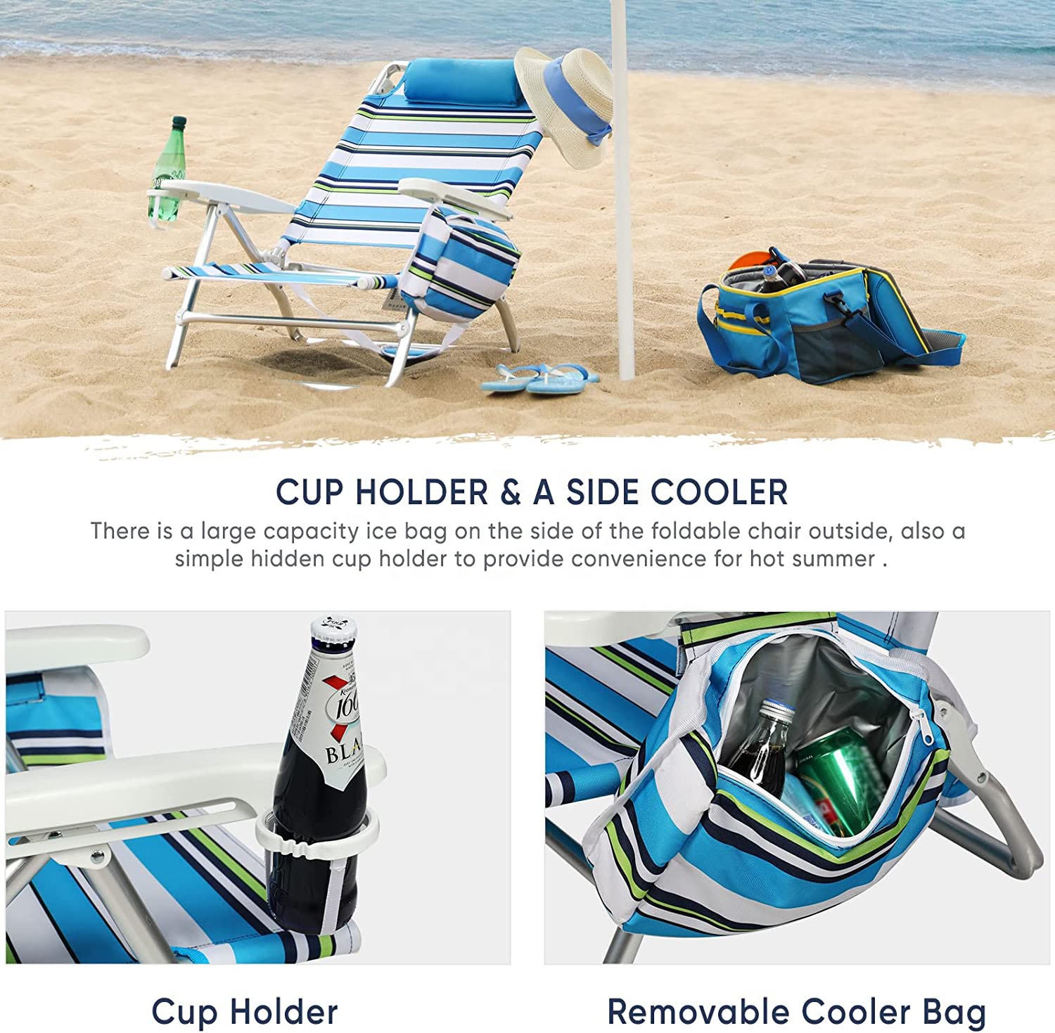 Folding Camping Aluminum Chair Outdoor Low Lightweight Beach Chair Mesh Back Padded Armrest Collapsible with Carry Bag