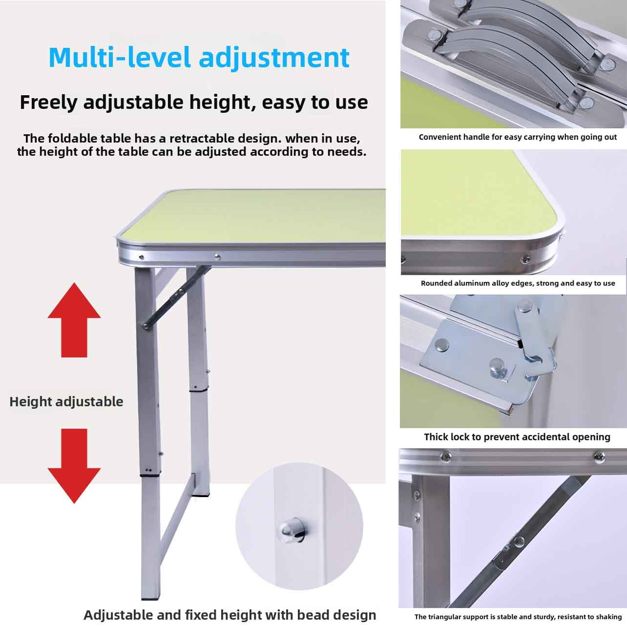 60cm 100cm 120cm Folding Table Portable Adjustable Height Camping Desk Suitcase Style Outdoor Picnic Table for BBQ Party Garden
