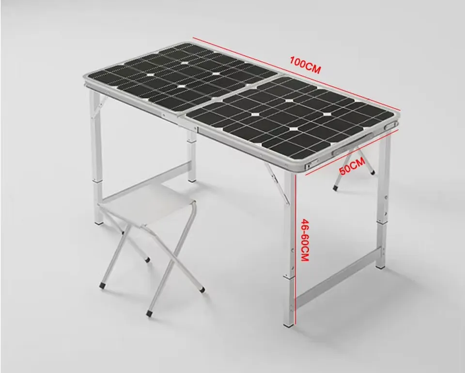 100W Portable Solar Folding Picnic Table, Foldable Solar Panel Integrated Desk for Outdoor Camping and off-Grid Power Supply