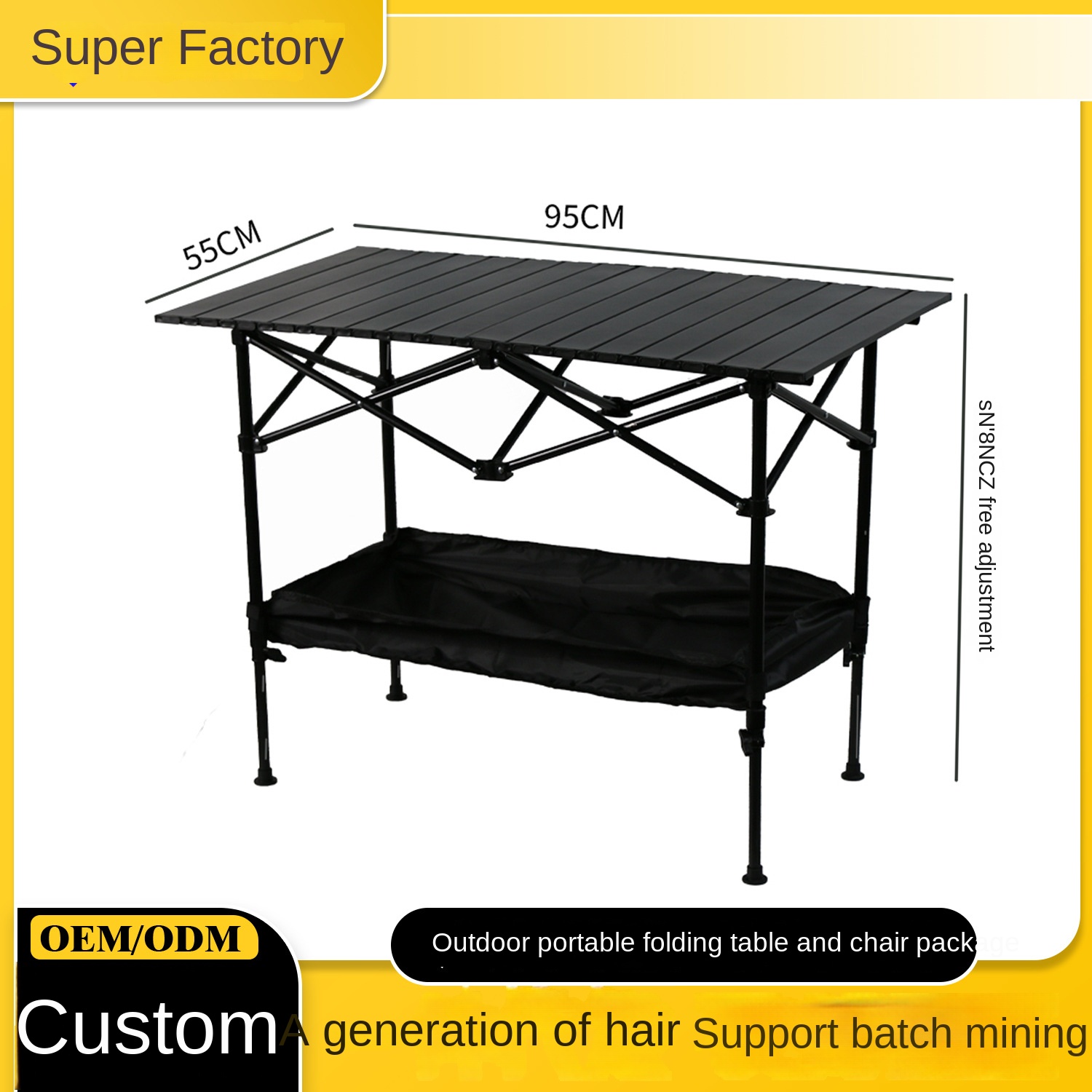 Ruida Modern Iron Outdoor Furniture Folding Table Portable Liftable Egg Roll Design Height Adjustable 2 Seater Picnic/Camping
