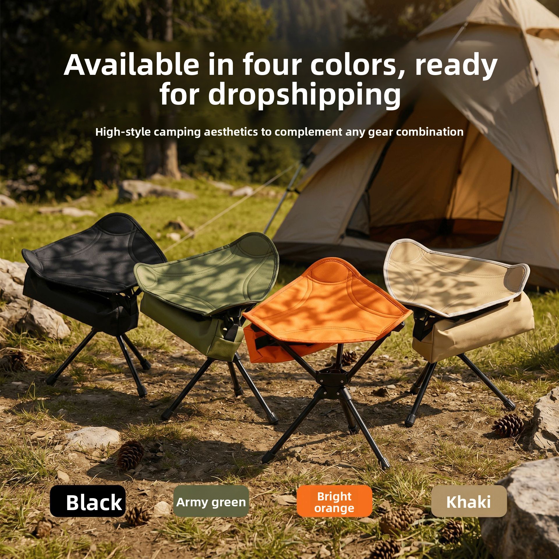 Outdoor Camping Portable Triangular Stacking Swivel Folding Stool Lightweight Small Camp Chair 2-in-1 Set Laid-back Lifestyle