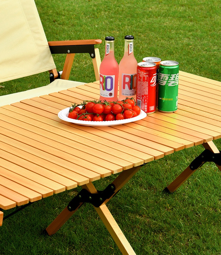 Luxury Outdoor Funiture Mini Portable Foldable Beech Wooden Picnic Valise Long Roll up Folding Wood Camping Table