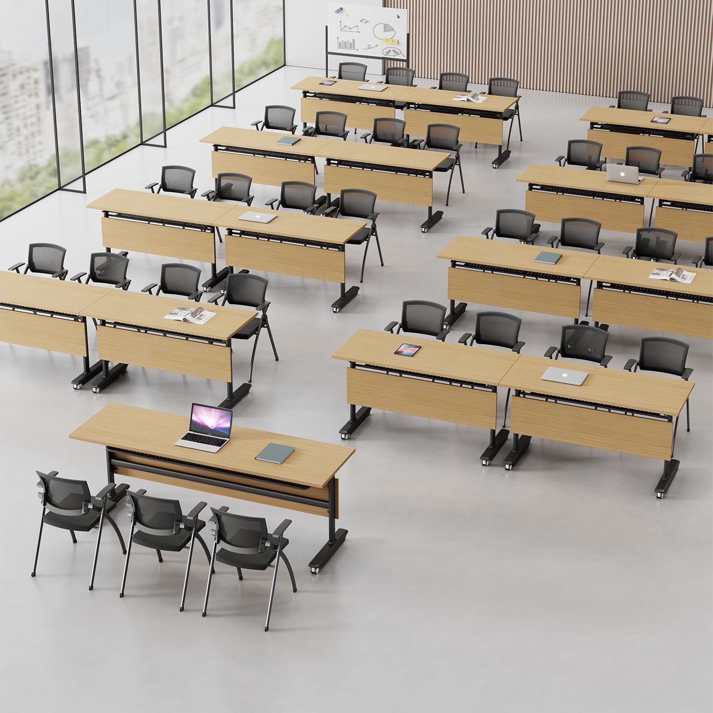 Strictly Select Bamboo Folding Long Training Conference Table Mobile Desk Multifunctional Chairs