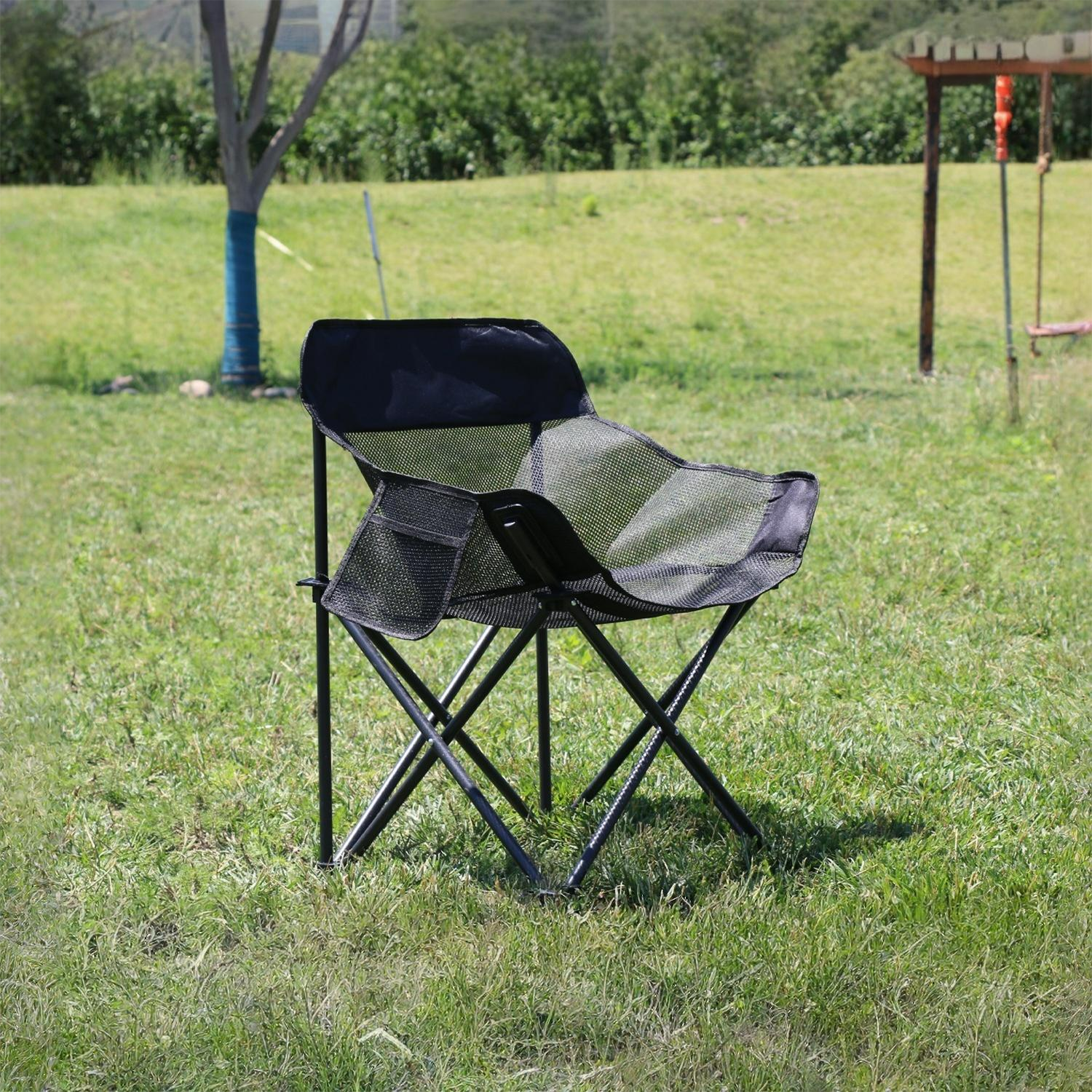 Outdoor Stainless Steel Mesh Moon Chair-Portable Folding Chair for Camping Picnicking Bedroom Workshop Use-Minimalist Design