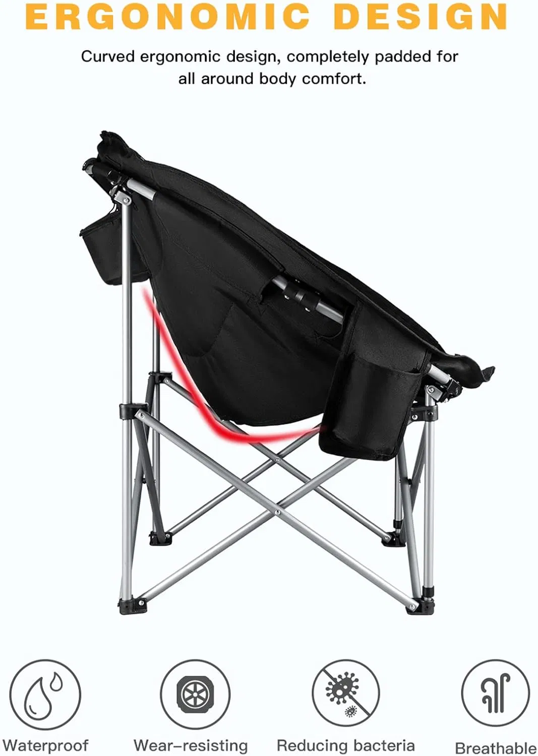 Environmentally Oversize Padded Soft Cozy Folding Moon Camping Chair with Cup Holder