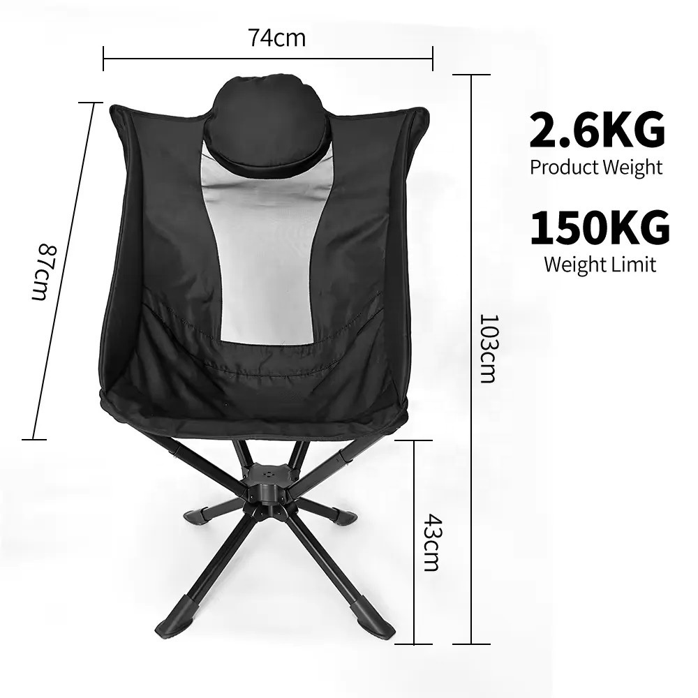 Cross-Border Wholesale Aluminum High-Back Swivel Folding Garden Camping Moon Chair Quick-Opening One-Button Storage
