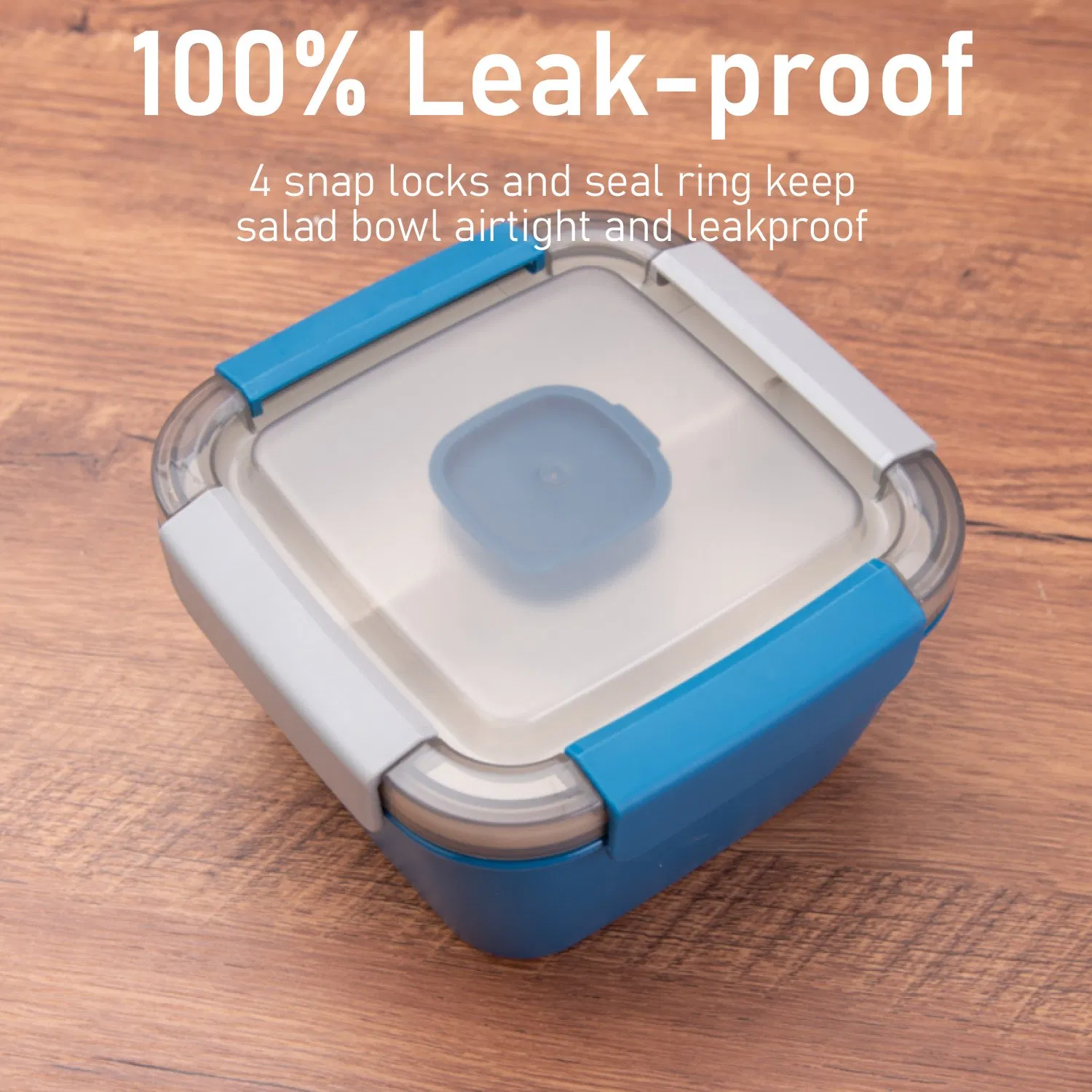 Blue Bento Salad Bowl with-Sauce Pot Integrated Spoon Airtight-Lid Outdoor Picnic Box