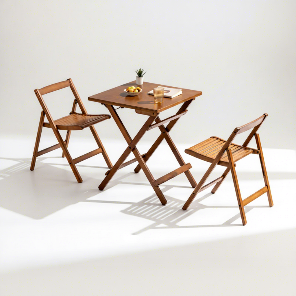 Folding Table and Chair Set with Adjustable Height for Small Apartments