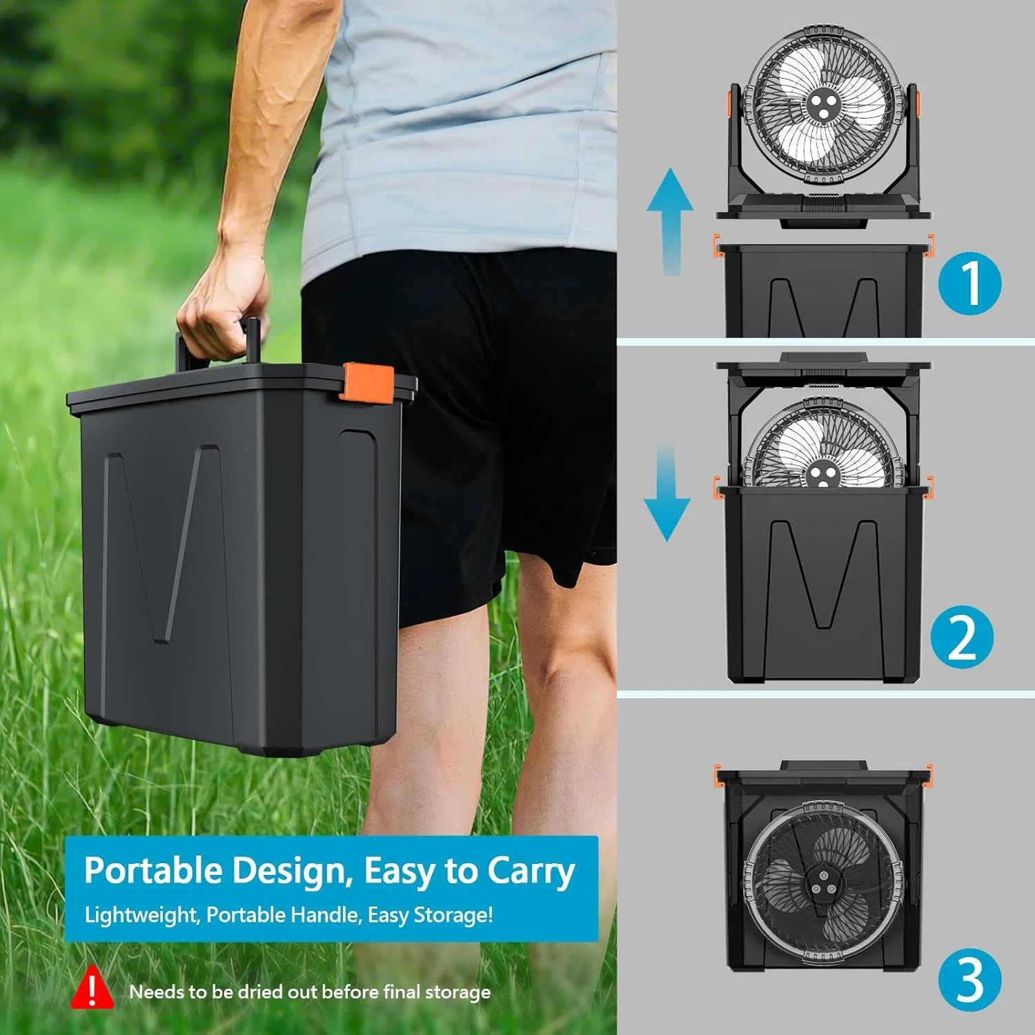 Long Battery Storage Portable Camping Mist Cooling Fan