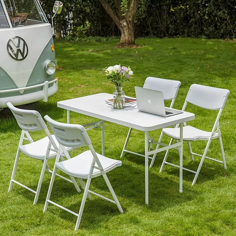 Lightweight White Picnic Table with Integrated Seating for 4