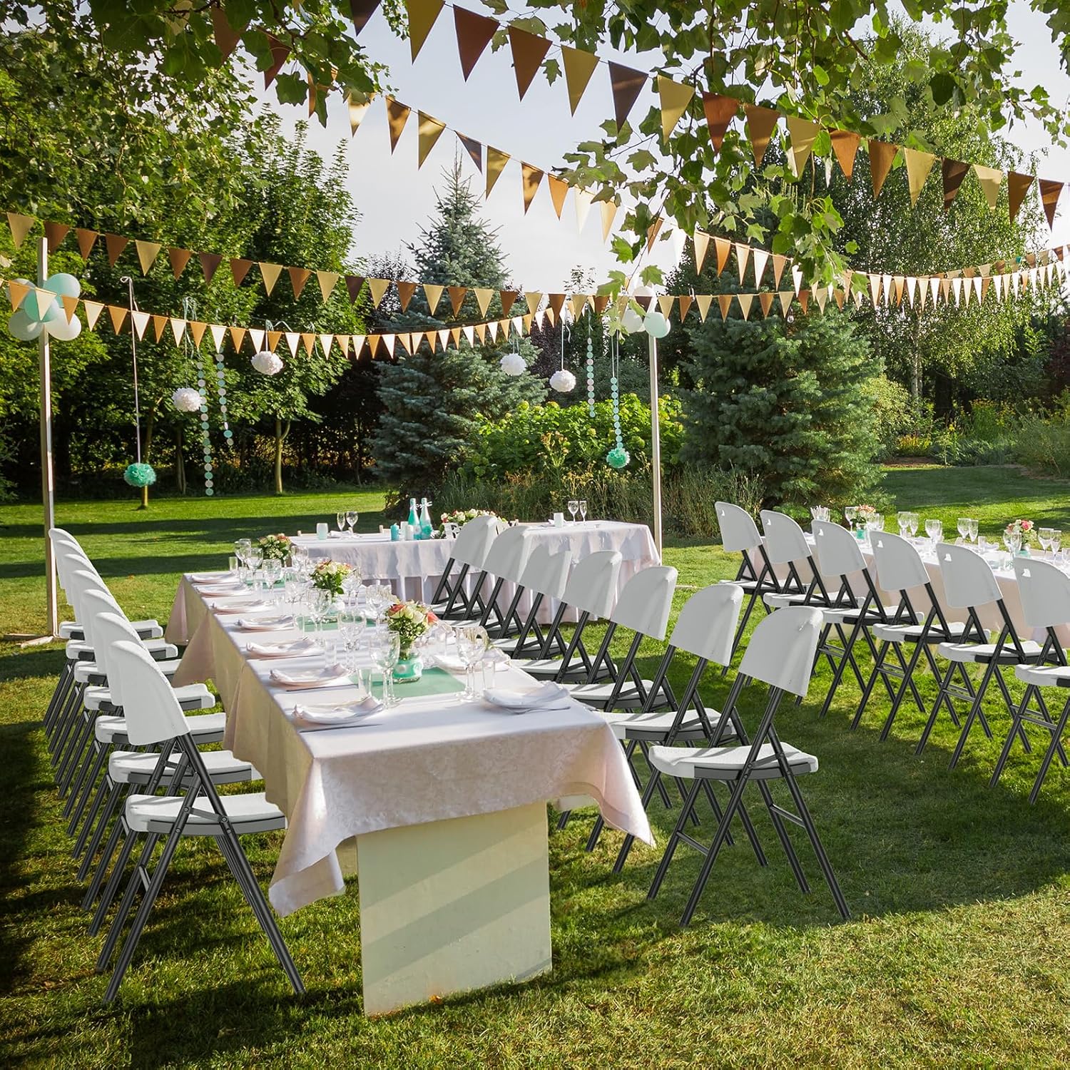 NBT Outdoor Folding Chairs Heavy Duty Foldable Portable HDPE Plastic Seat Steel Frame Outdoor Dinning Party Wedding School Use