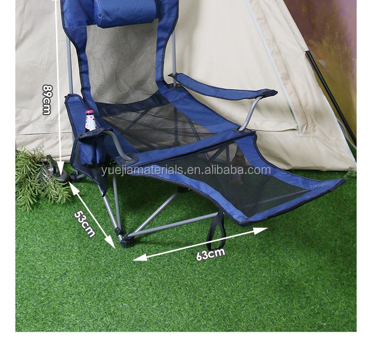 Outdoor Camping Lounge Chair Portable Camping Chair with Footrest Folding Storage Bag Headrest Mesh Recliner