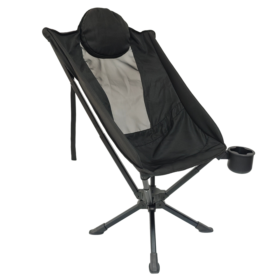 High Back Swivel Folding Chair Outdoor Camping Aluminum Alloy Modern Design with Silicone Cup Holder and Pillow for Beach Use