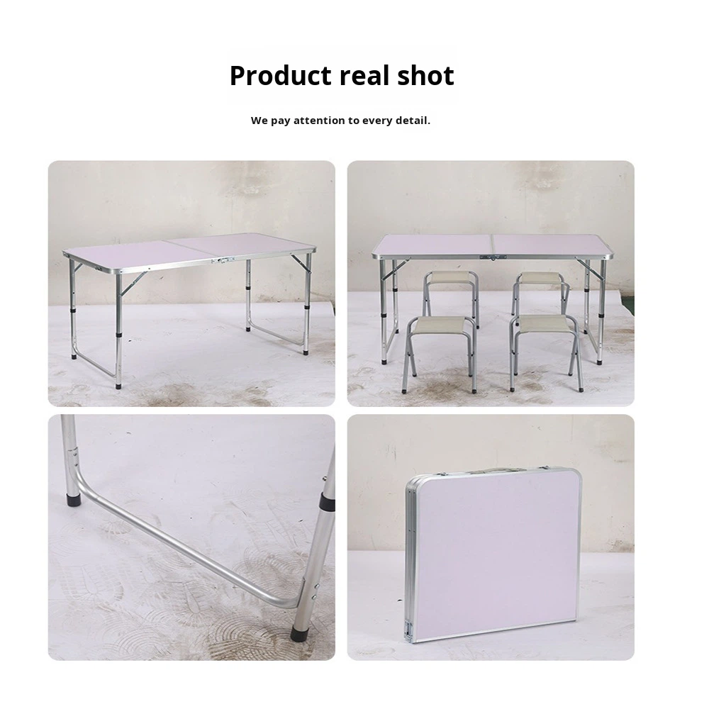 Portable 120x60cm Height Adjustable Folding Camping Table MDF Aluminum Suitcase Style Dining Table for Outdoor Picnic BBQ