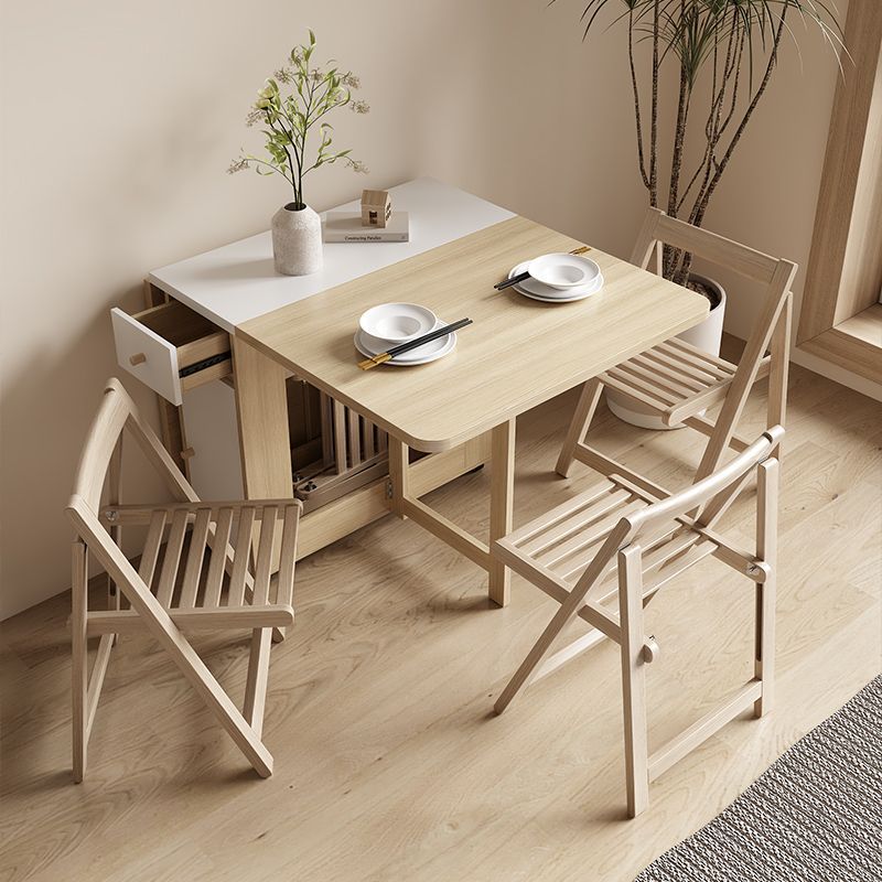 Bamboo Cream-style Small Household Dining Table Foldable Movable Simple Multi-functional Table and Chair Set