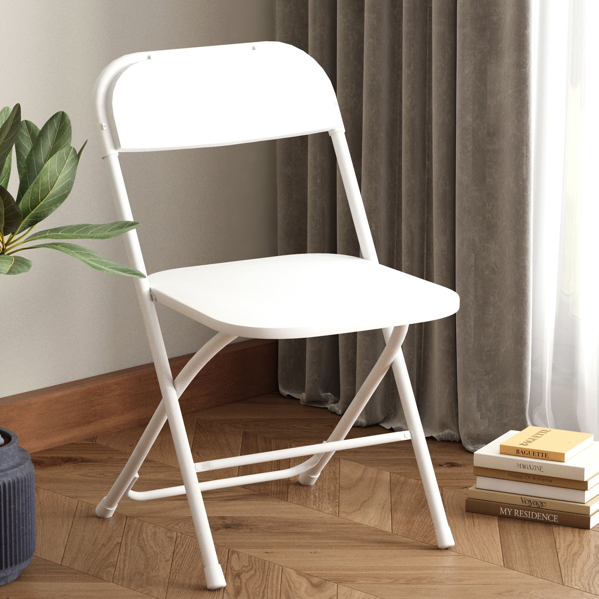 White Plastic Folding Chair Steel Frame Commercial Event Chair for Office Wedding Party Picnic Kitchen Dining Church School