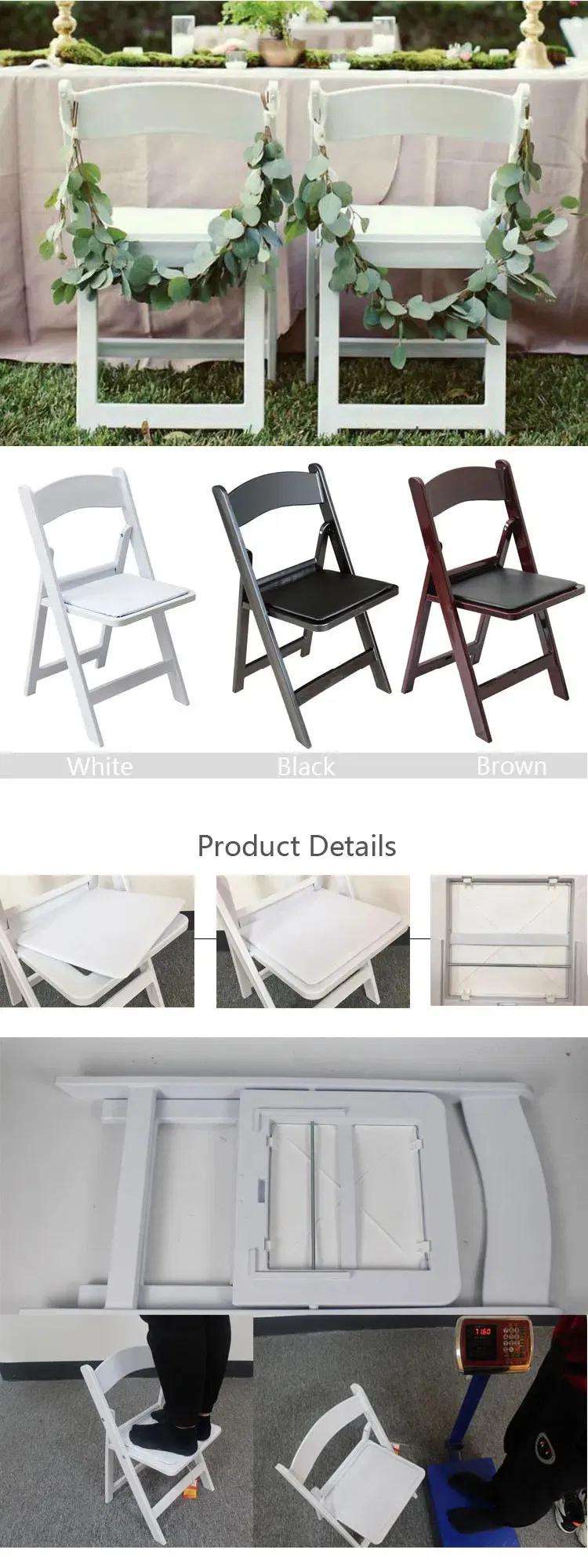 Hotel Folding White Resin Outdoor Garden Park Banquet Event Party Wedding Chair Detailed Photo 4