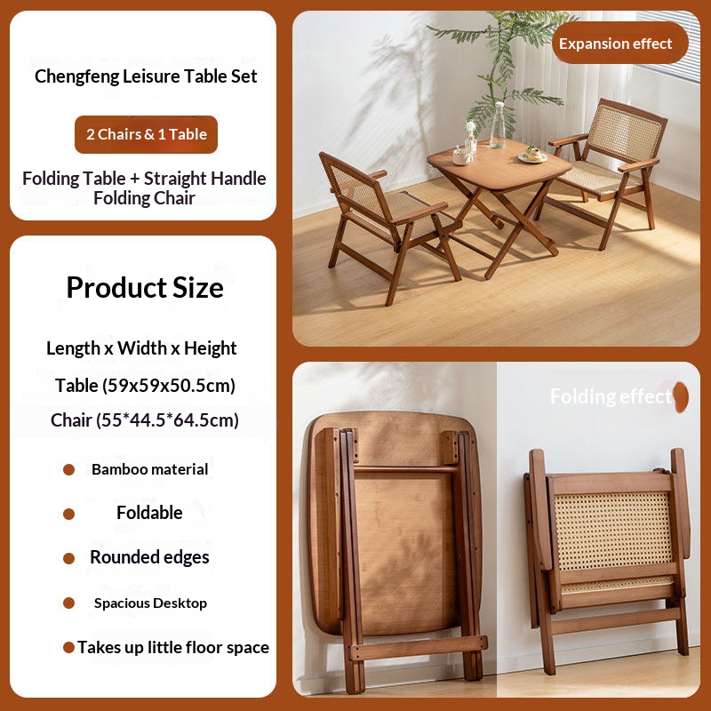 Bamboo Folding Chairs Set with Table Portable Garden Patio Terrace Leisure Seating for Home Balcony Camping Picnic