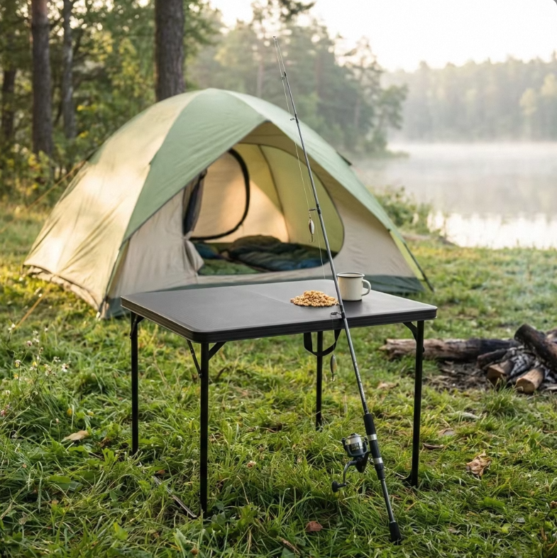 Portable Folding Camping Table - Heavy Duty Suitcase Picnic Table for Outdoor BBQ Fishing &amp; Garden Party, Black HDPE Top