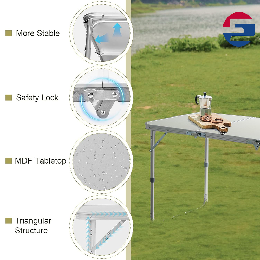 Folding Portable Table, Adjustable Height, Outdoor Waterproof Aluminum Lightweight Suitcase Table for Picnic, BBQ, Beach, Dining