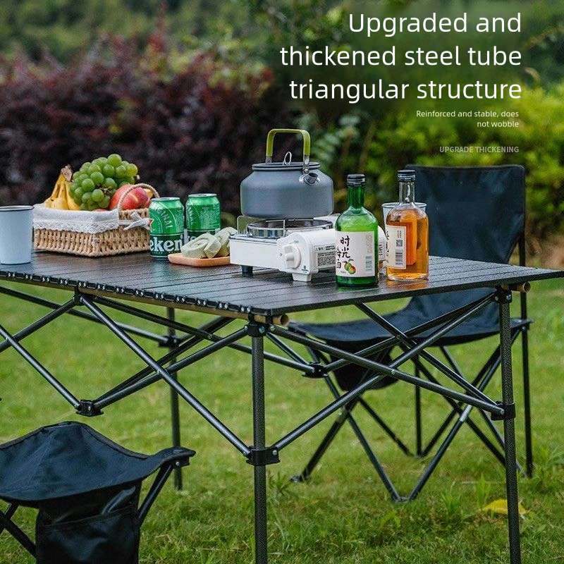 Outdoor Furniture Set Folding Table Durable Carbon Steel Egg Roll Table for Family Garden Patio and Picnic Activities