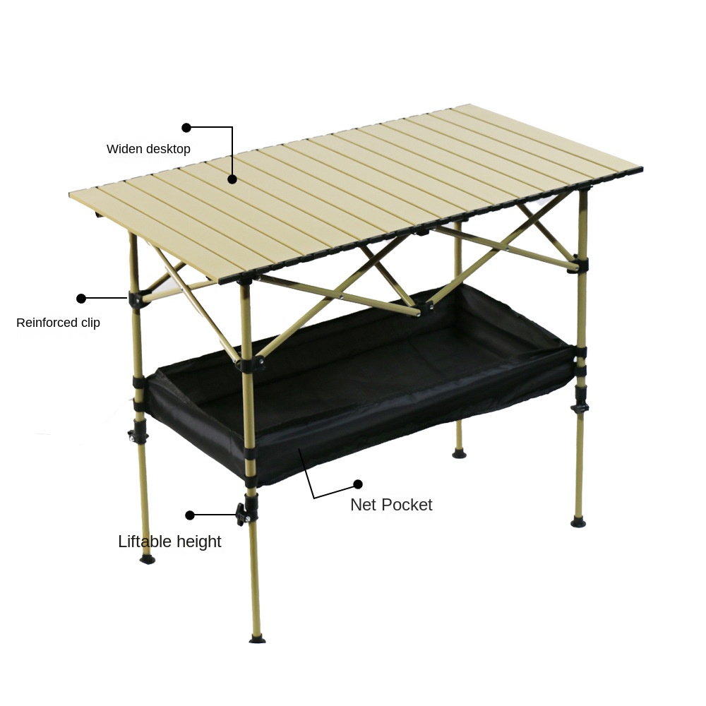Ruida Modern Iron Outdoor Furniture Folding Table Portable Liftable Egg Roll Design Height Adjustable 2 Seater Picnic/Camping