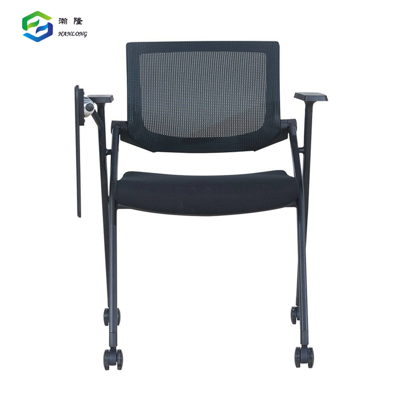 Ergonomic Folding Office Chair Mid Back Swivel Seminar Chair with Writing Pad