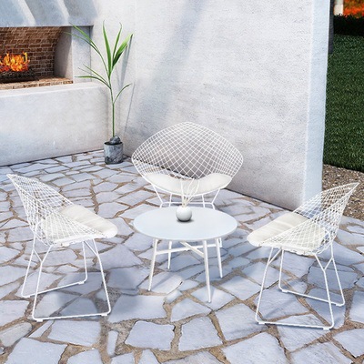 Modern Black Bamboo Foldable Portable Outdoor Chair Set Round Side Table Industrial Style for Patio/Deck