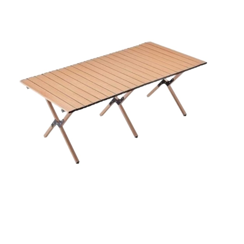 Modern Design Outdoor Folding Wood Grain Egg Roll Table Portable Stall Picnic BBQ Leisure Camping Table Chairs Slanted Leg Table