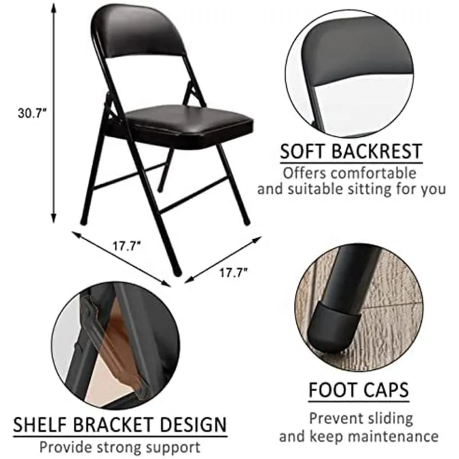 Cheap Portable Home Commercial Events Black Leather Padded Metal Pipe Folding Chair