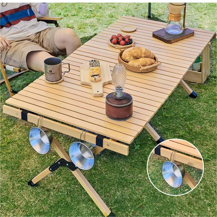 New Arrival Beechwood Egg Roll Table Solid Wood Stable Folding Camping Table for Glamping and Outdoor Picnic Activities