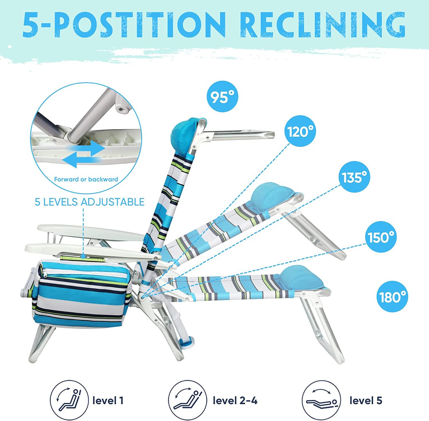 Folding Camping Aluminum Chair Outdoor Low Lightweight Beach Chair Mesh Back Padded Armrest Collapsible with Carry Bag