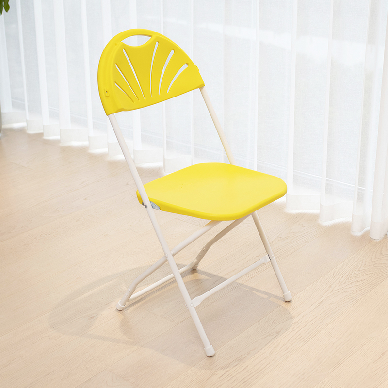 Extra Strong Powder Coated Fan Back Steel Plastic Folding Chairs White Max Load 550lbs KY CF02 Outdoor Dining &amp; Courtyard Events
