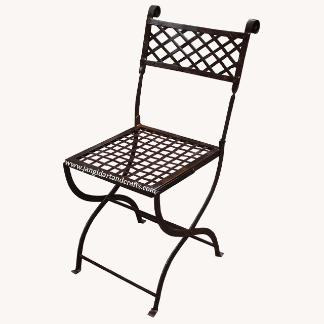 Popular Antique Rustic Wrought Iron Folding Restaurant Dining Vintage Industrial Style Metal Outdoor Garden Dinning Chair Sale
