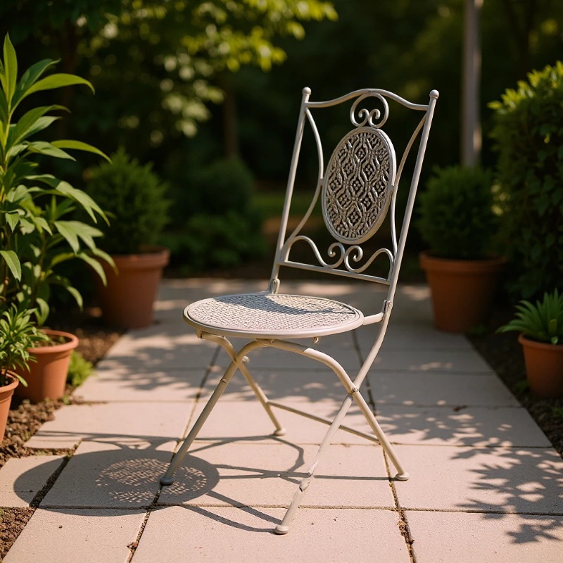 European-style Metal Wrought-Iron Outdoor Folding Chair Patio Balcony Lounge Chair Vintage Distressed Garden Table Chair Set